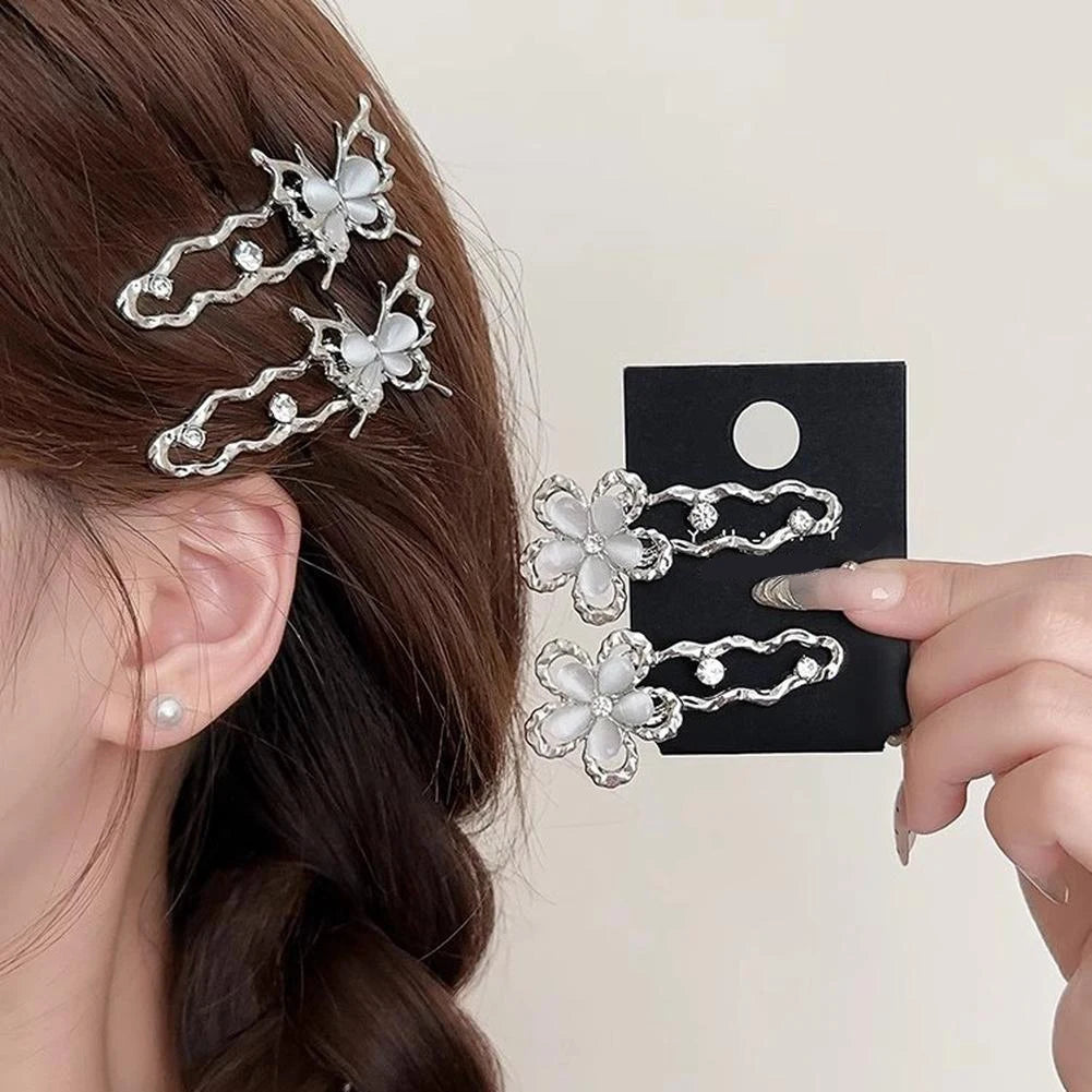 Y2K Girls Irregular Liquid Metal Hair Clip Butterfly Flower Cat