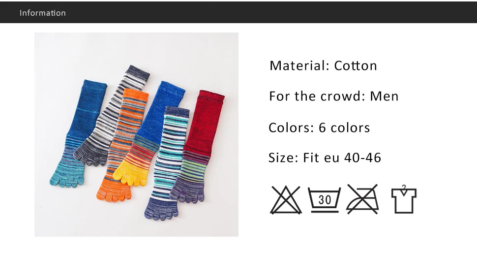 1/6 Pairs Man Toe Socks Long Plus Large Size Cotton Colorful Striped Compression Sport Fitness Happy 5 Finger Calf Socks EU40-46