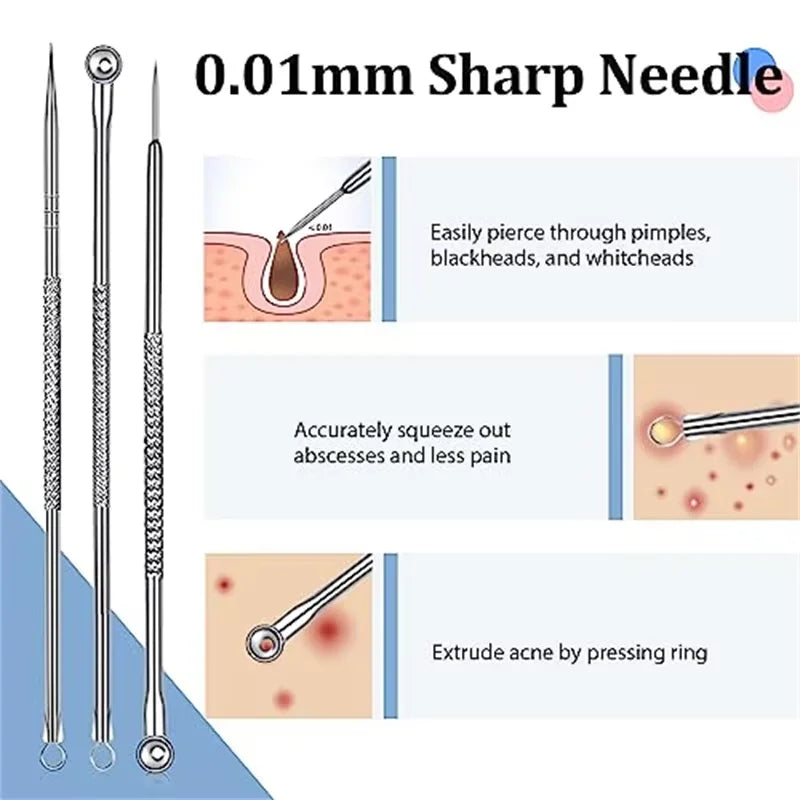 4pcs/8pcs /set Facial Pore Cleaner Spoon Blackhead Comedone Acne Pimple Blackhead Remover Tool Needles For Face Skin Care Tool