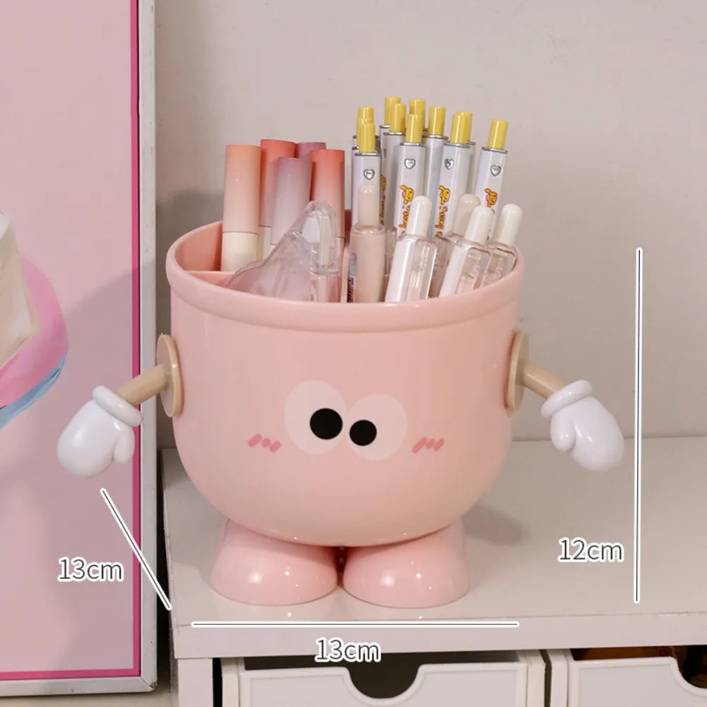 Creative Pen Holder with Hook Table Cute Stationery Storage Box Pen Holder Rack Student Children Girls Desk Organizer