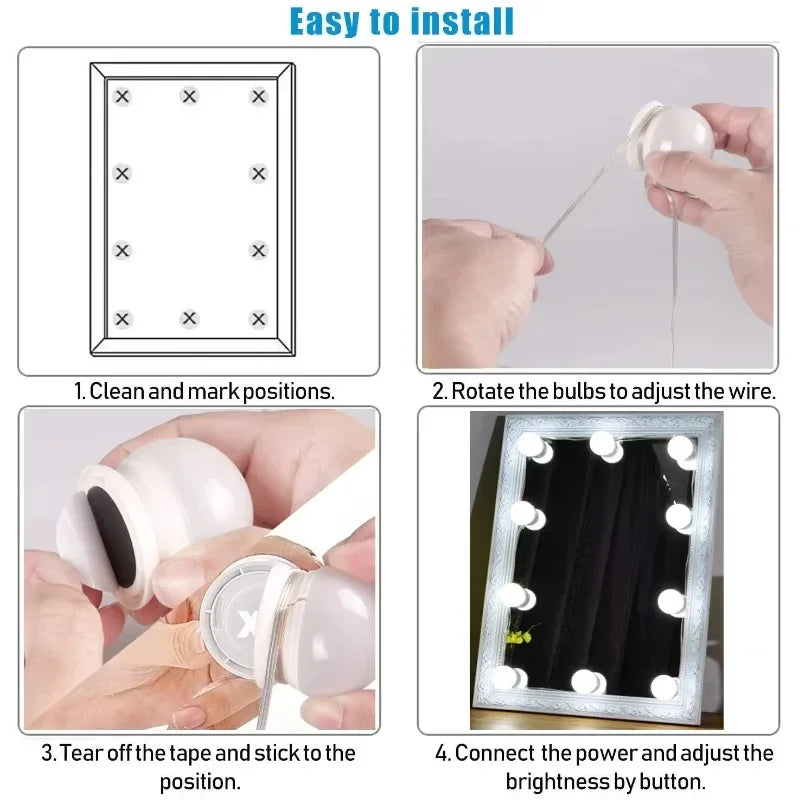 Hollywood Vanity Mirror Lights Kit with 10/12 Dimmable Bulbs LED Makeup Lighting Strip for Dressing Table Plug in Power Supply