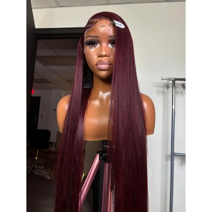 200% 99J Burgundy Lace Frontal Wig 13x4 Straight Lace