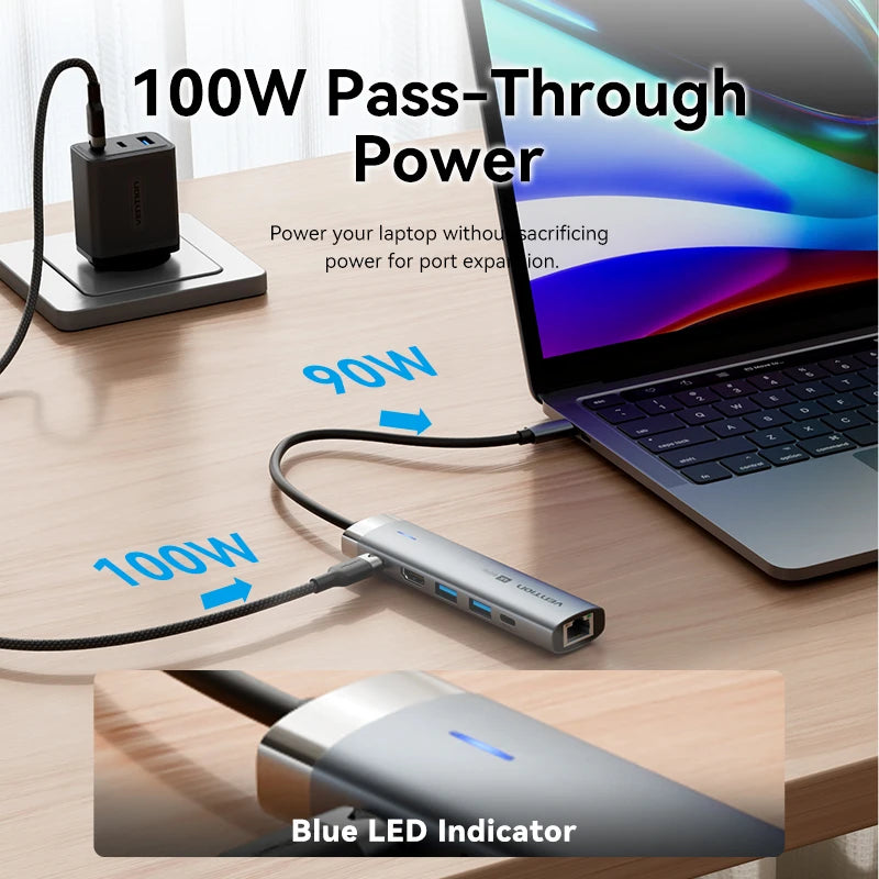 Vention USB C HUB Type C to HDMI 4K60Hz RJ45 PD 100W Adapter for