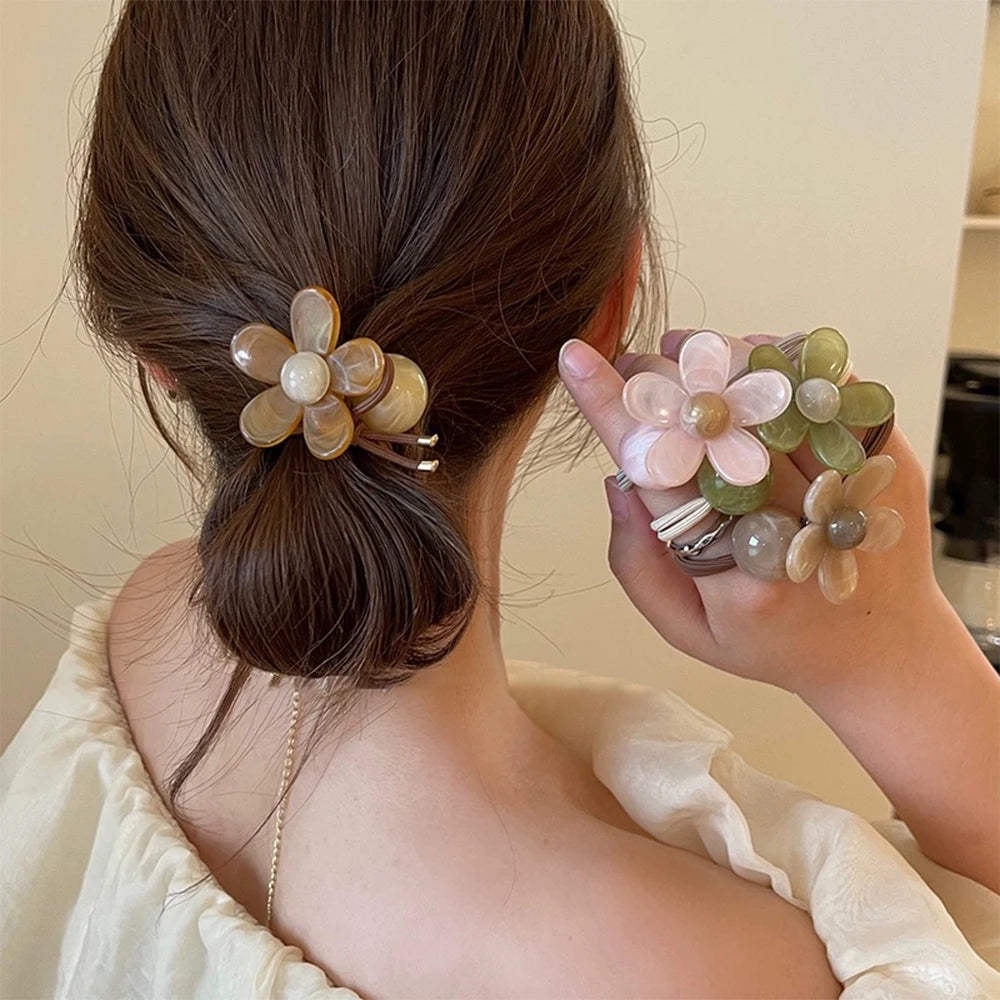 5Pcs New Fashion Women Sweet Hair Tie Set Cute Flower Elastic Hair Bands Hair Ropes Scrunchies Headwear Hairs Accessories