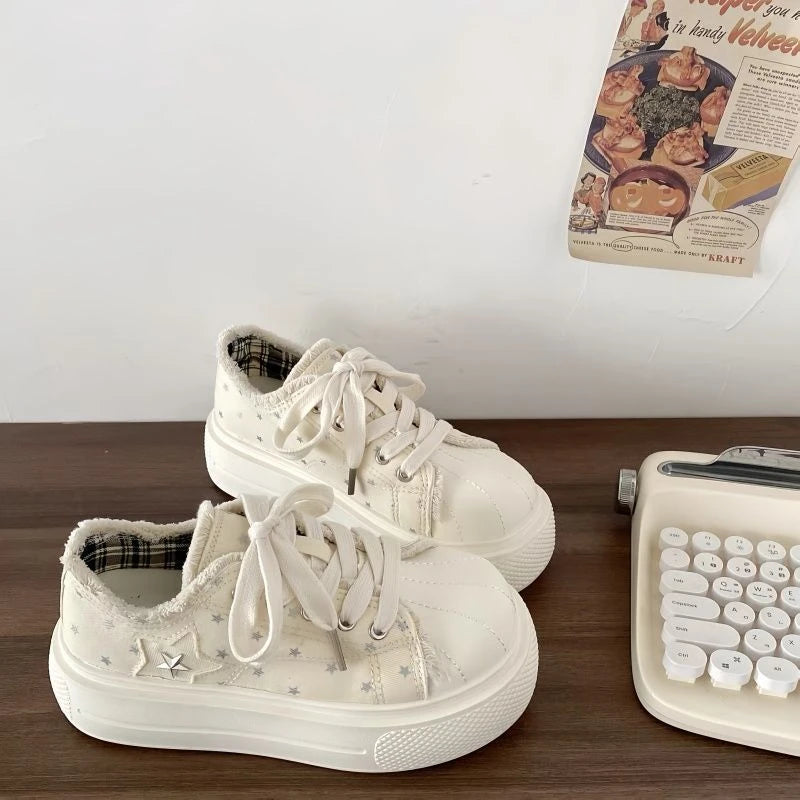Star Patch Denim Platform Trainers Lolita Chunky Canvas Sneakers