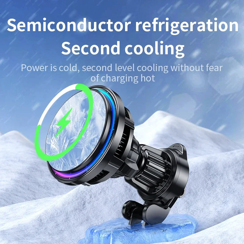 Ice Cooling Magnetic Wireless Car Charger Fast Charging Station for iPhone15 14 13 12 Pro Max 15W Magnet Car Phone Holder Stand