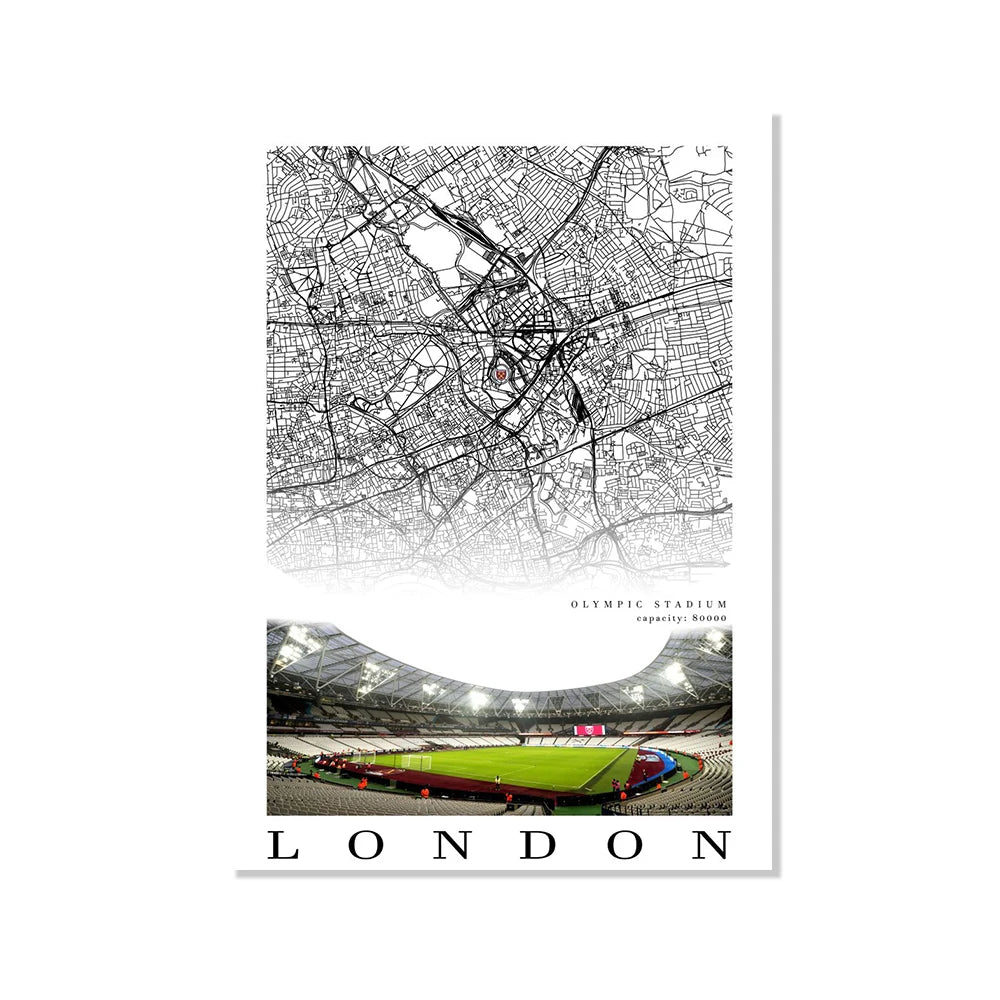 Football Poster Clubs Map Liverpool Manchester Football Stadium Poster Wall Art Canvas Painting for Living Room Home Decor