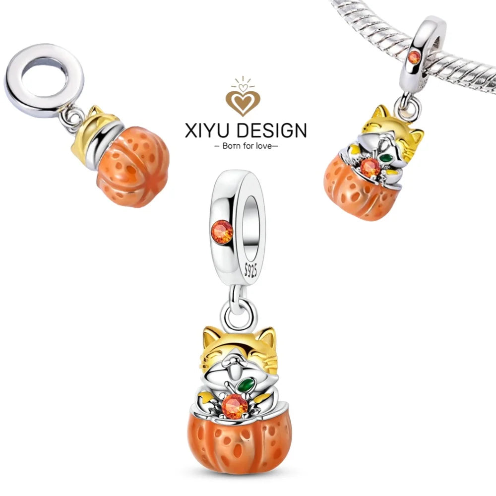 Cute Pet Series Capybara Couples Charms Eat Fruit Beads Fit DIY 925 Silver Bracelet Necklace Women Anniversary Jewelry Gift