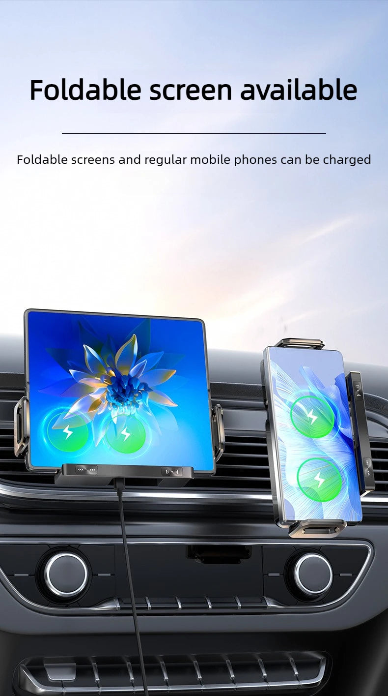 Dual Coil Foldable Car Wireless Charger Universal 90° Rotation Phone Mount Fast Clamping Rotation Fold Phone Car Charging Mount