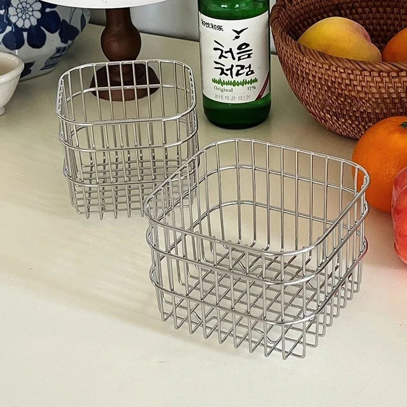 Metal Desktop Storage Basket Box Office Cosmetics Makeup Storage Box Desk Organizer Stationery Kitchen Items