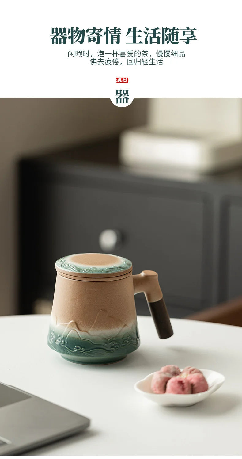 500ml Mountain Sea Ceramic Master Cup with Lid Tea Cup with Inner Filter Large-capacity Separation Teacup Chinese Tea Supplies