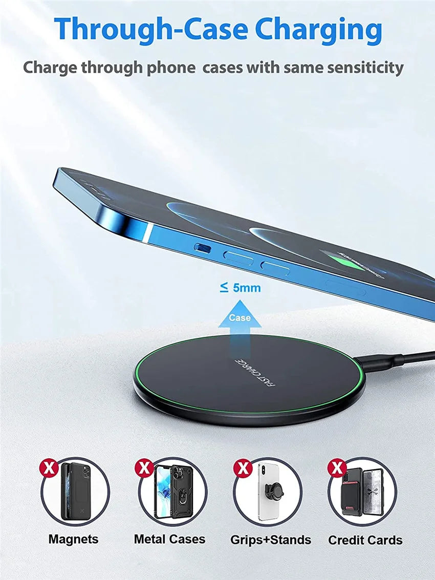 Wireless Charger Pad For iPhone 17 16 15 14 13 12 11 X Pro Max XR 8 Samsung Xiaomi Huawei LG Phone Fast Charging Docking Station