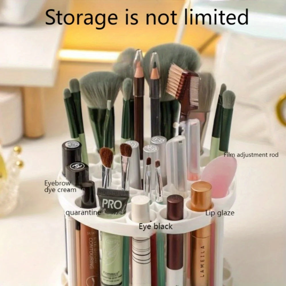 360° Rotating Brush Holder - Sleek White Plastic Organizer Large Capacity Makeup Brush Storage Bucket, Multi-Functional Rack