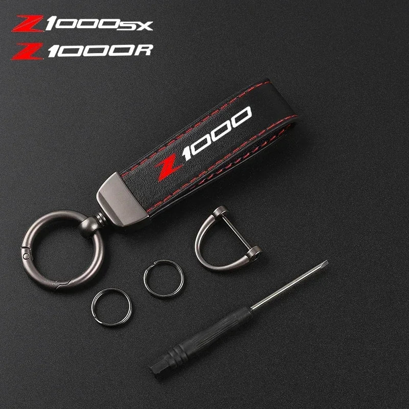 Deluxe Leather Motorcycle Keyring Keychain Lanyard Gift for Kawasaki