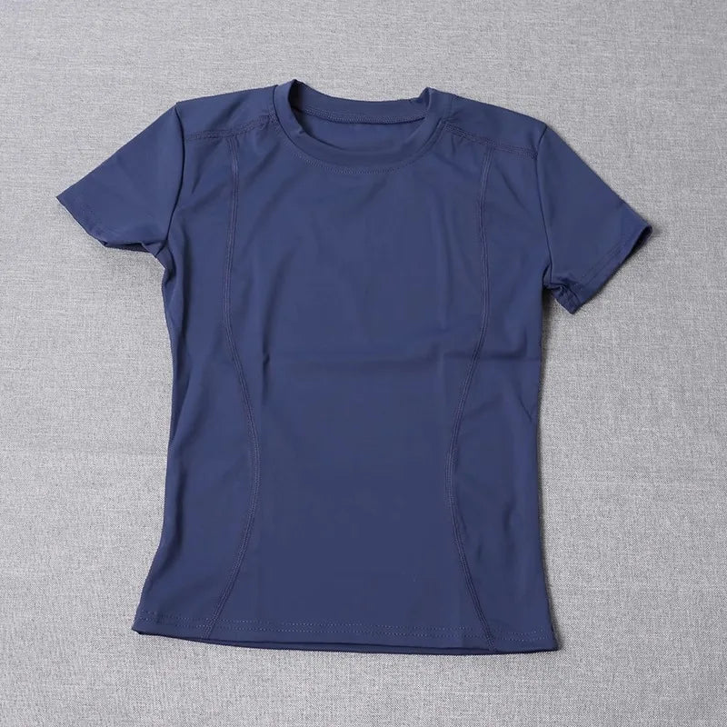 Women's Quick-Dry Compression Gym Tee - Slim-Fit Breathable Workout Shirt for Running & Training Stretchy Solid Color Sportswea