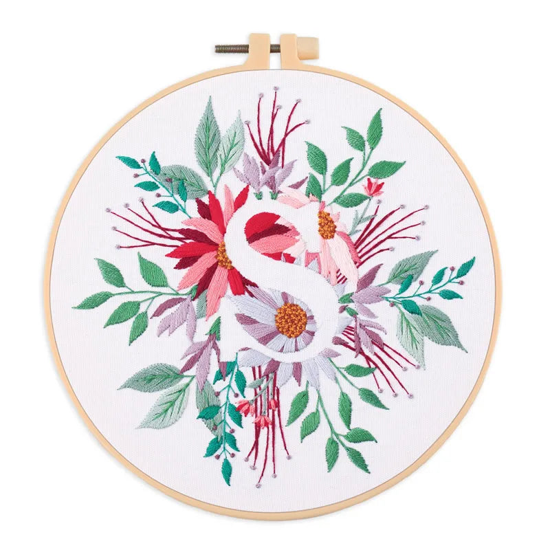 Embroidery Kit for Christmas DIY Wreath Printed Pattern Flower Cross Stitch Set Needlework Hoop Handmade Sewing Art Craft Kit