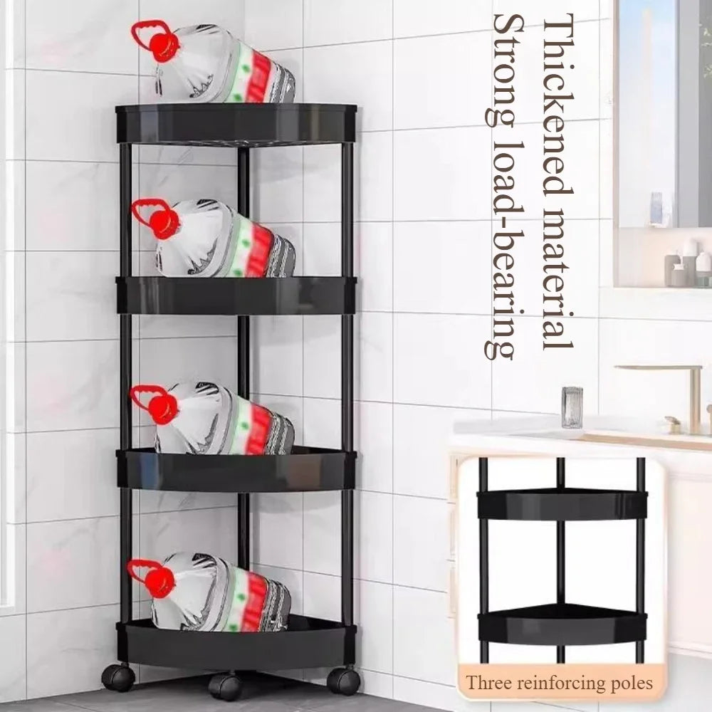 Rolling Cart Storage Rack 2/3/4 Tier Gap Storage Shelf Movable Bathroom Triangle Storage Rack Floor-standing Corner Shelf