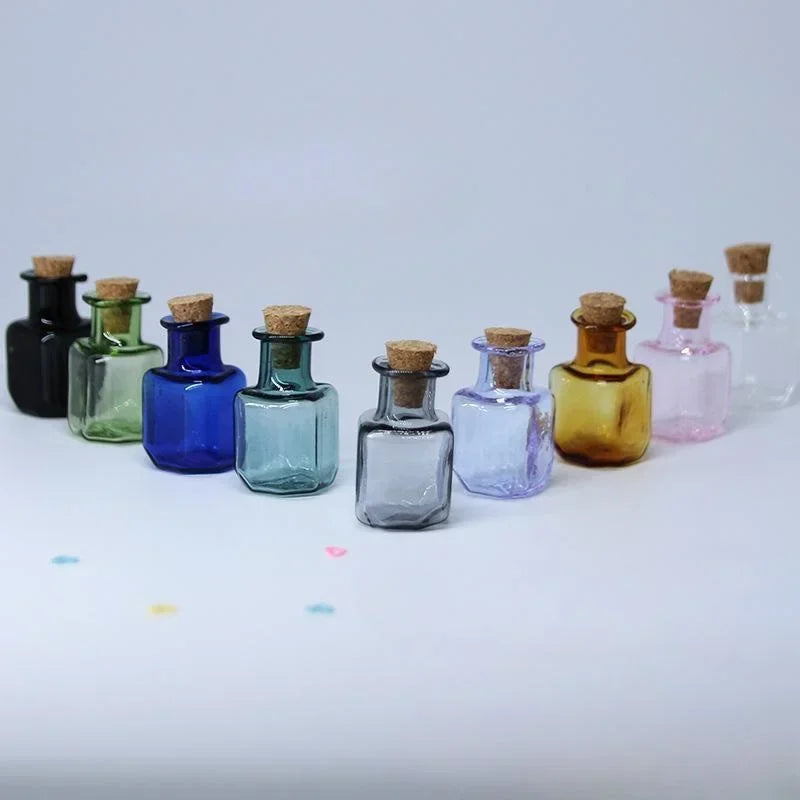 9pcs Mini Glass Color Bottles with Cork Stopper Wishing Bottles Gift Pendants DIY Home Decor Crafts Microlandscape Miniature