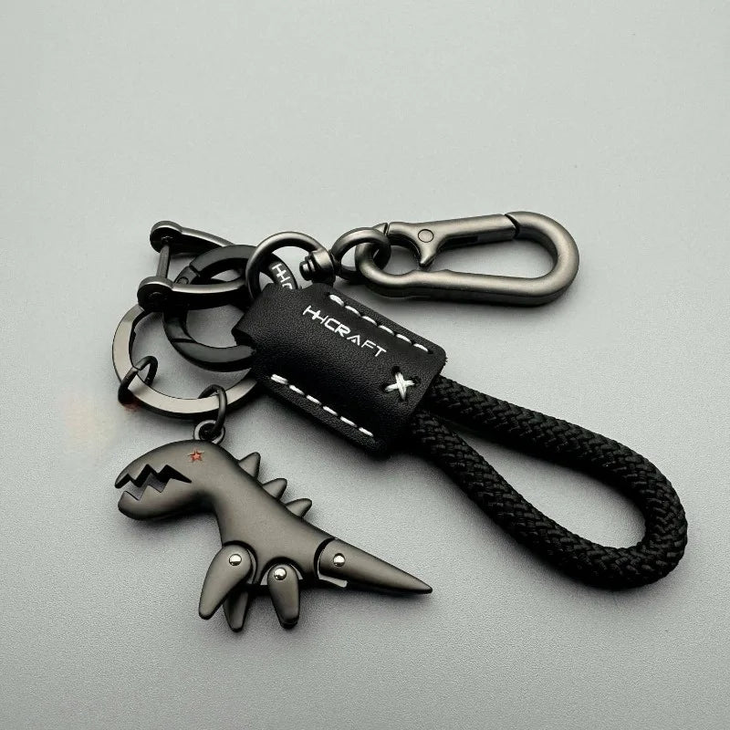 Woven Leather Rope Metal Keychain