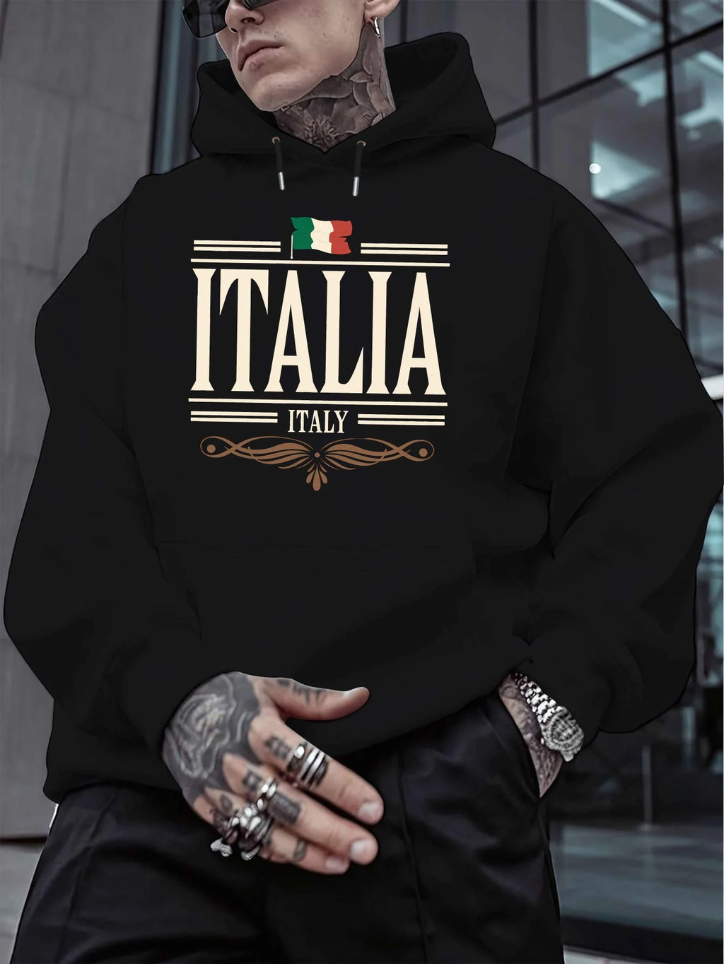 Italian New Fashion Men's Printed Autumn and Winter Fleece