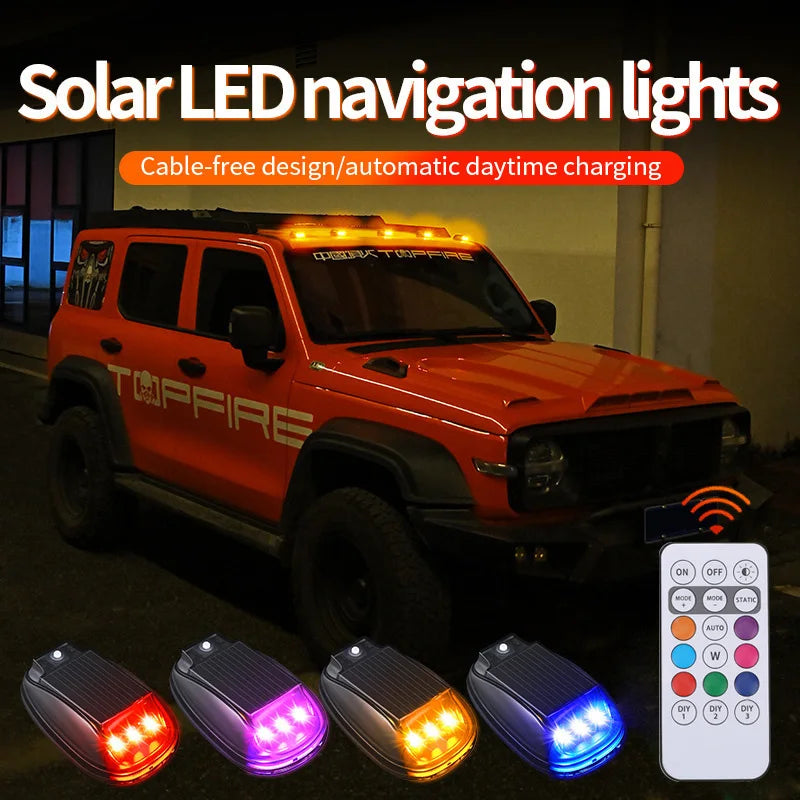 Solar RGB Strobe Warning Lights, Car and Motorcycle