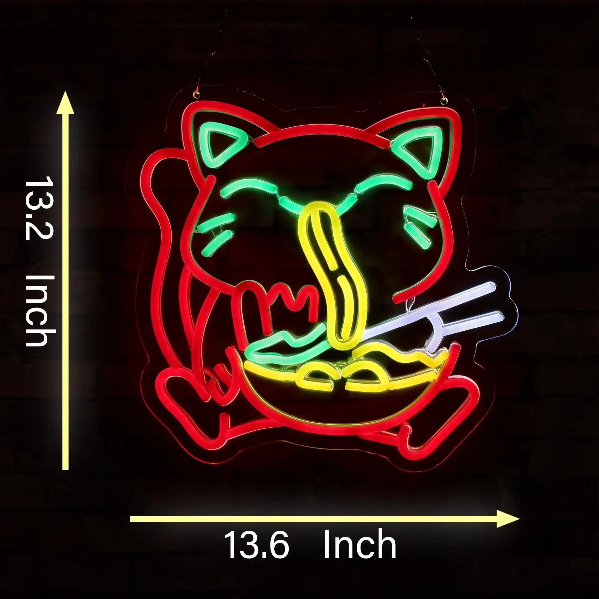 Ramen Cat Neon Sign, Bright LED for Restaurant and Cafe Decor, Japanese Kitchen Wall Art, Cat Lover Gift, Party Decoration