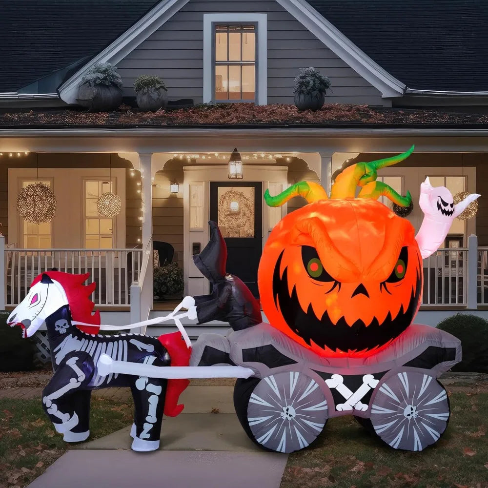 8 Ft Long Halloween Inflatables Pumpkin Carriage Outdoor Decorations