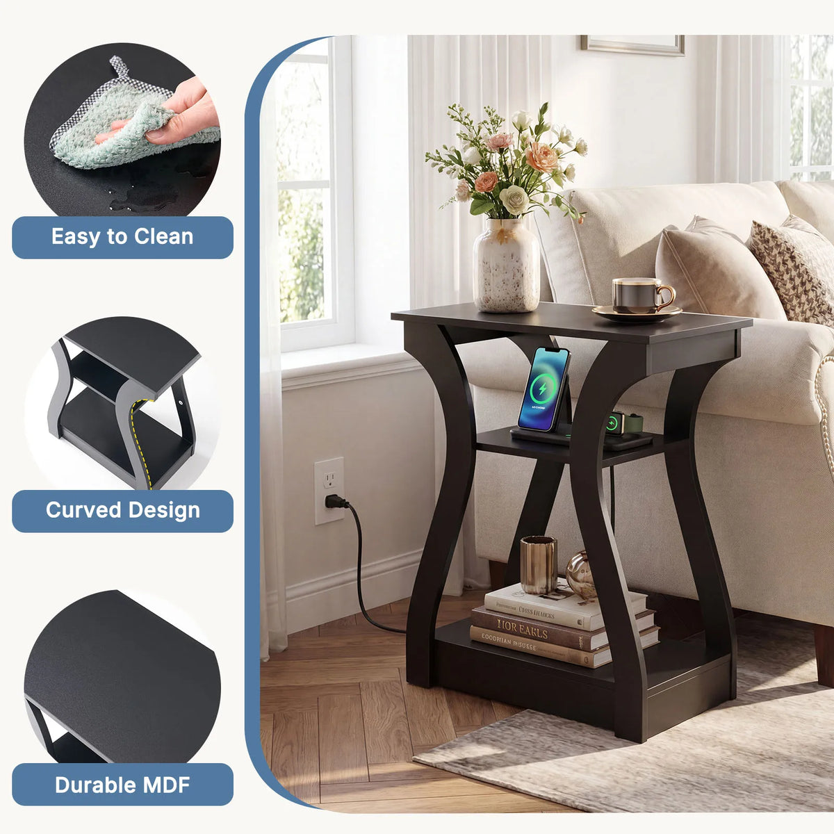 MCQ 2 Pack Living Room Cabinet with Charging Station