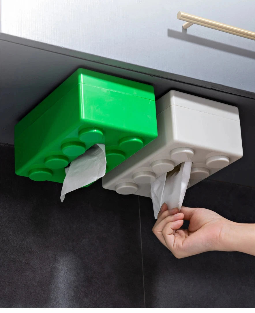 Building Blocks Tissue Box Punch-free Wall-mounted Creative Tissue Box With Spring Home Office Bathroom Waterproof Tissue Box