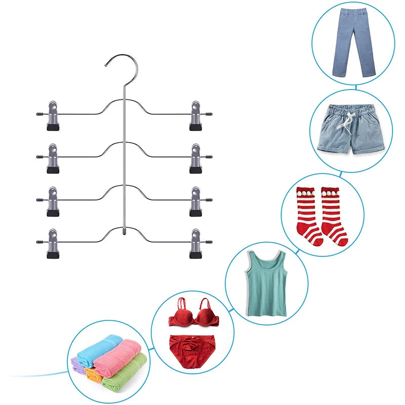 4/6-Tier Skirt Pants Shorts Hangers with Adjustable Clips Space Saving No Slip 12 Clips Clothing Storage Metal Skirt Rack