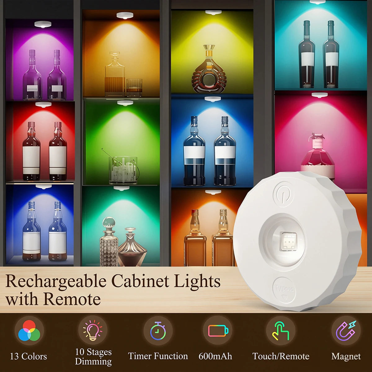 RGB LED Under Cabinet Lights with Remote Control USB Rechargeable Wireless Dimmable Night Lamp LED Light for Home Wardrobe Light