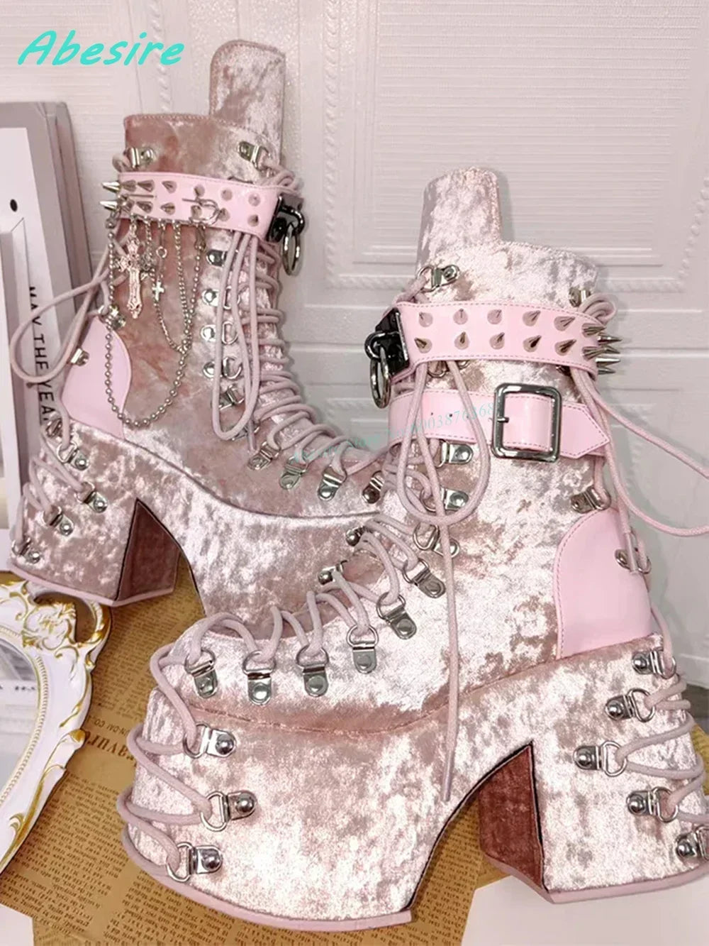 Lolita Y2K Sweet Shoes Platform Chunky Heels Cross-Tied Side