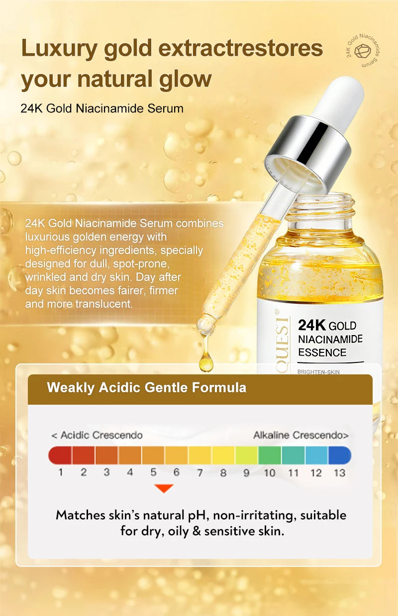 AUQUEST Niacinamide Face Serum Whitening Dark Spot Remover 24K Gold Serum Hyaluronic Acid Anit-Wrinkle Facial Serum Skin Care