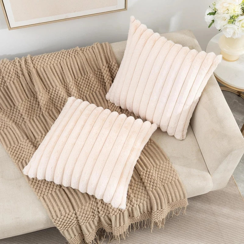 Artificial Rabbit Fur Square Cushion Cover Simple Stripe Super Soft Pillowcase 45x45 Cm Sofa Decorative Cushion Cover