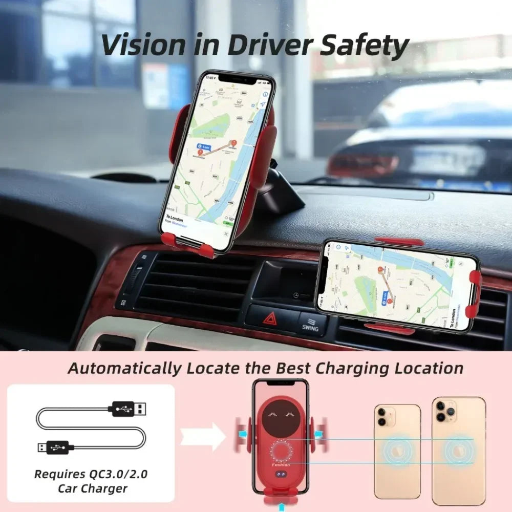 15W Fast Wireless Charger Car Mount for Air Vent Mount Car Phone Holder Rotating Intelligent Infrared Wireless Charging Charger