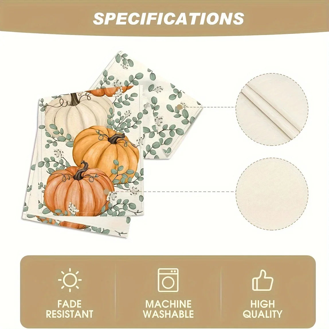 Orange Pumpkins Eucalyptus Leaves Fall Table Runner, Autumn Thanksgiving Christmas Halloween Kitchen Dining Table Decoration