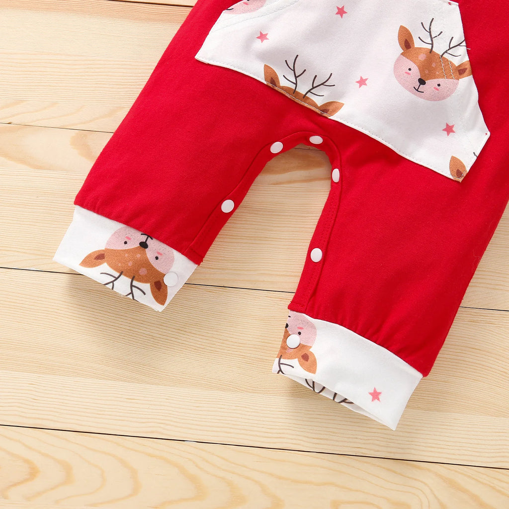 Autumn Baby Girl Deer Print Christmas Jumpsuit Long-Sleeved Front