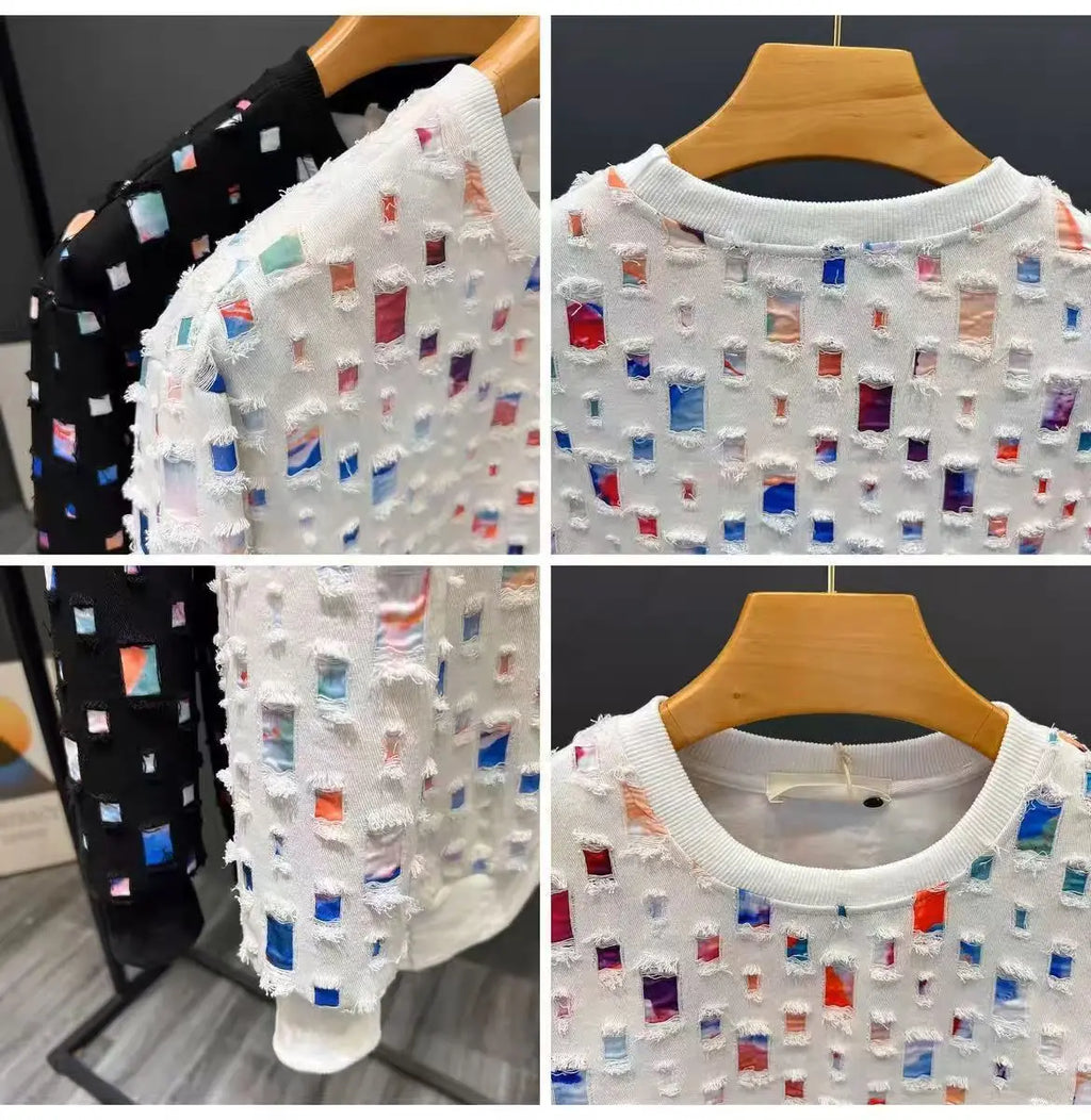 Round Neck Sweatshirt Men Spring Autumn Sportswear broken hole Pullover New Casual Fashion Hip Hop Hoodies Streetwear Top