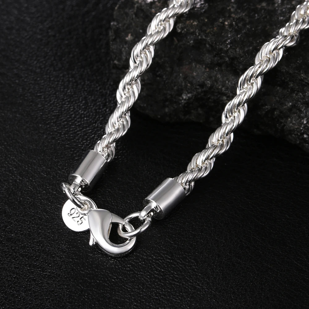 4mm 925 Silver Twisted Rope Chain Set