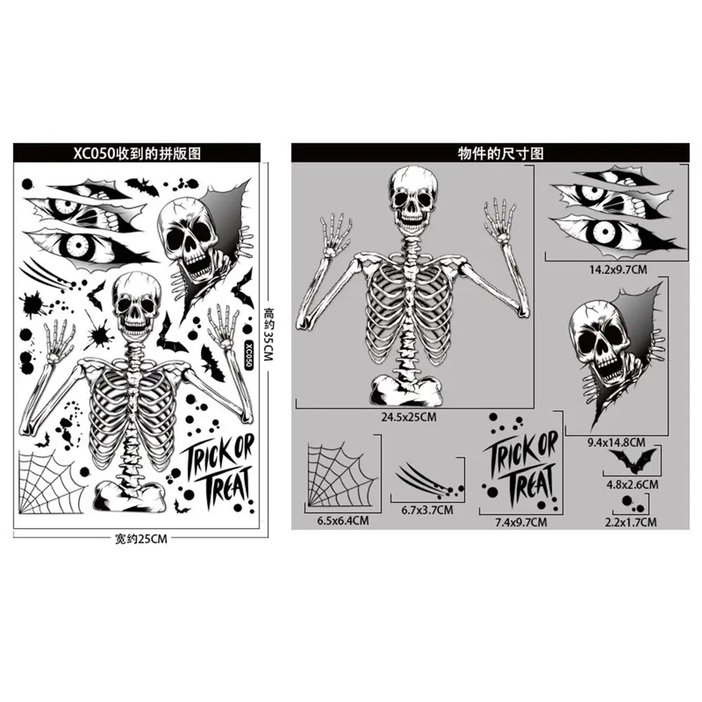 Halloween Skeleton Window Stickers - the Grim Reaper Haunted House Decoration Static Cling for Glass Door and window