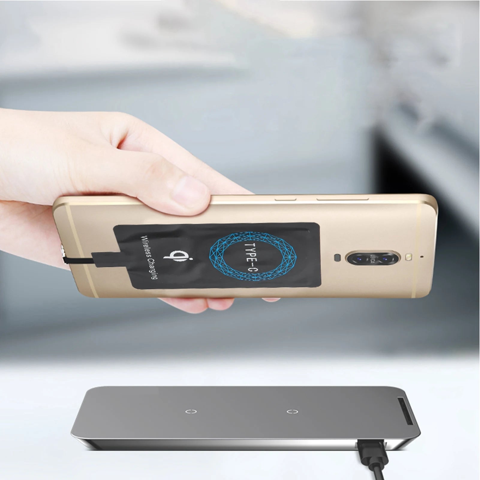 2Pcs Type C Wireless Charger Adapter Portable Charging Receiver for Type C Mobile Phone Wireless Charging Receiver