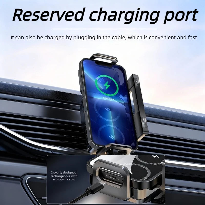 Dual Coil Foldable Car Wireless Charger Universal 90° Rotation Phone Mount Fast Clamping Rotation Fold Phone Car Charging Mount