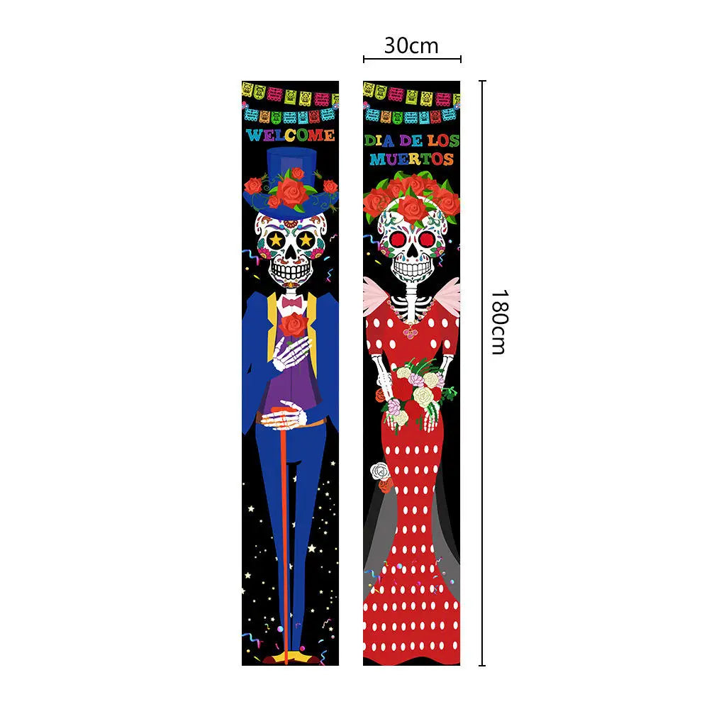 Halloween Decorative Props Mexican Day of the Dead flag Hanging Outdoors Hanging Porch Sign Halloween Welcome Signs Home Decor
