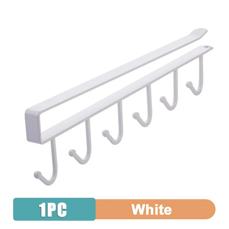 1/2pcs 6 Hook Coffee Cup Mug Holder Black White Hooks Shelf Multifunction Kitchen Cabinet Sundries Organizer Storage Hanger