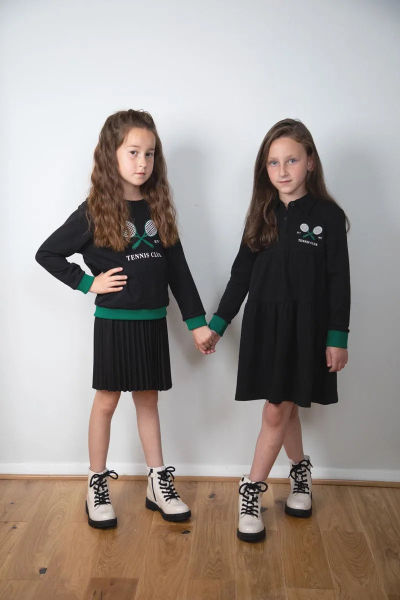 Children  fall winter cotton girl dress boy girl sweatshirt tennis printed dress top & romper family matching clothes