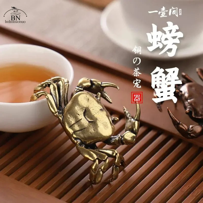 60G Brass Crab Small Statue Ornament Copper Handmade Antique Animal Miniature Figurine Office Desk Decoration Home Decor Craft