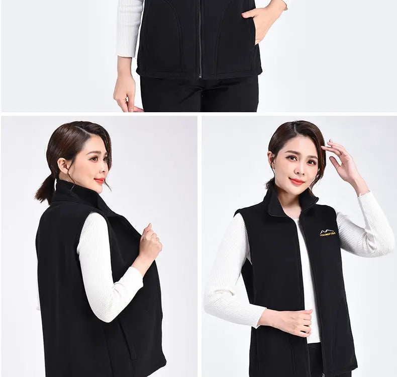 Autumn Winter Fleece Vest Women Stand Collar Zipper Sweatshirt Sleeveless Cardigan Warm Waistcoat Solid Tankcoat Women Clothing