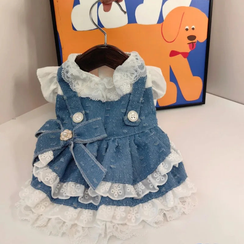 Fashion Denim Dog Dresses for Small Dogs Cats Cute Girl Dog Clothes Female Pet Dress Summer Puppy Outfits for Chihuahua