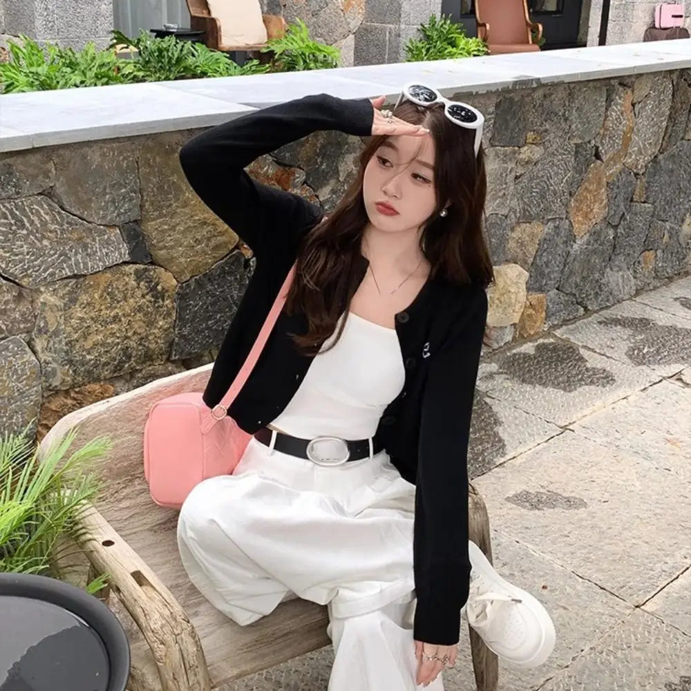 Solid Bowknot Crochet Sweaters Autumn Spring Long Sleeve Cardigans