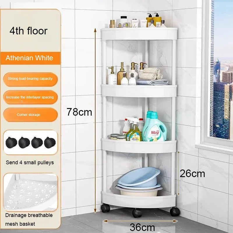 Rolling Cart Storage Rack 2/3/4 Tier Gap Storage Shelf Movable Bathroom Triangle Storage Rack Floor-standing Corner Shelf